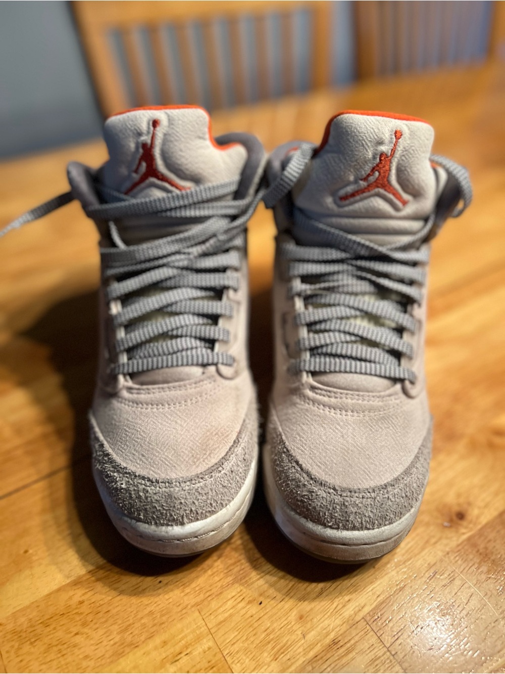 Jordan Kids' Grey Suede High-Top Sneakers with Orange Jumpman